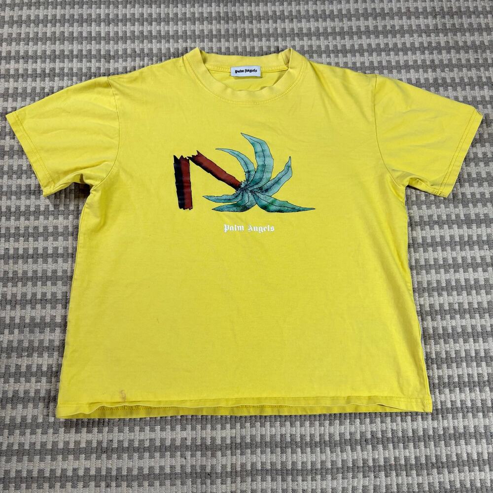 Palm Angels Broken Palm Classic T-Shirt Yellow Men Sz L Cropped Fit